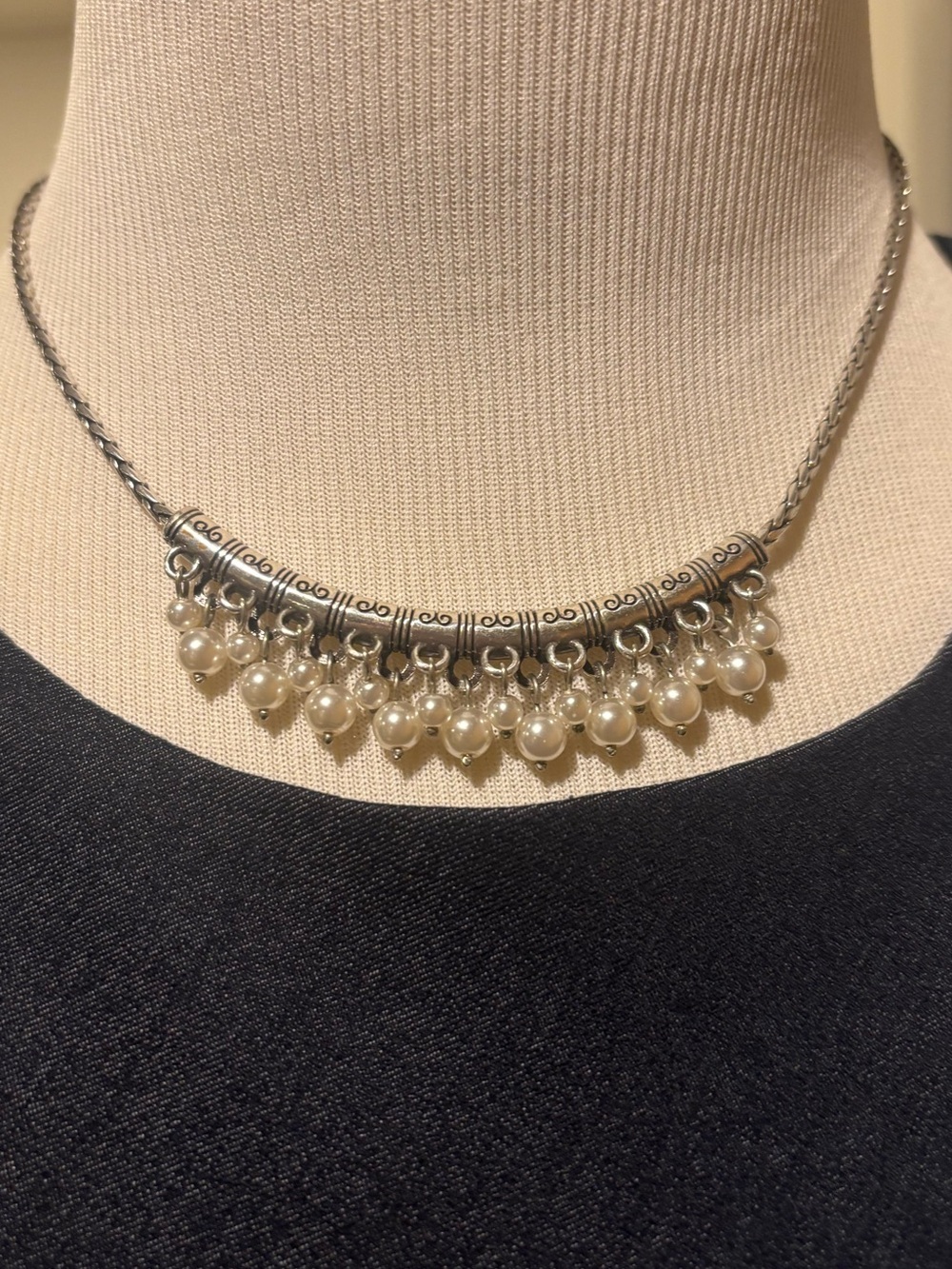 Brighton Pearl Drop Silver-Tone Necklace - Bar Style